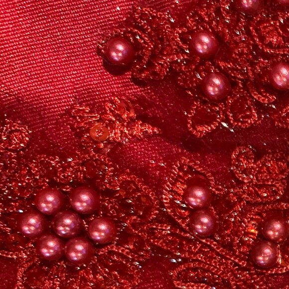 Mia Belle Girls SZ 7/8YR Red Special Occasion Dress Satin Beaded Formal Holiday - Picture 7 of 9